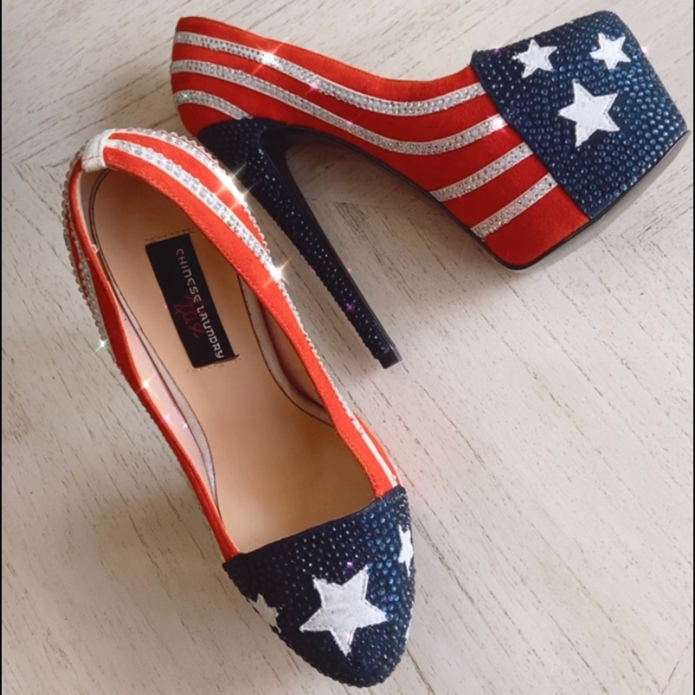 Chinese laundry rhinestone American flag heels